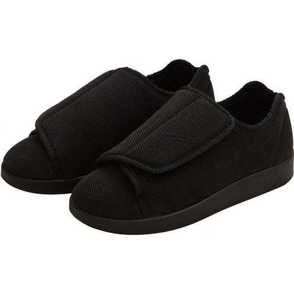 Women’s Double-Extra Wide Easy Closure Slipper for Seniors, 7, Black