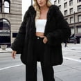 thumbnail image 1 of Women's Double Faced Fleece Jacket, Open Front Longline Cardigan, Oversized Plush Coat, Soft Warm Outerwear, Fall Winter Loungewear Topper, Cozy Shawl Collar Wrap Black L, 1 of 5