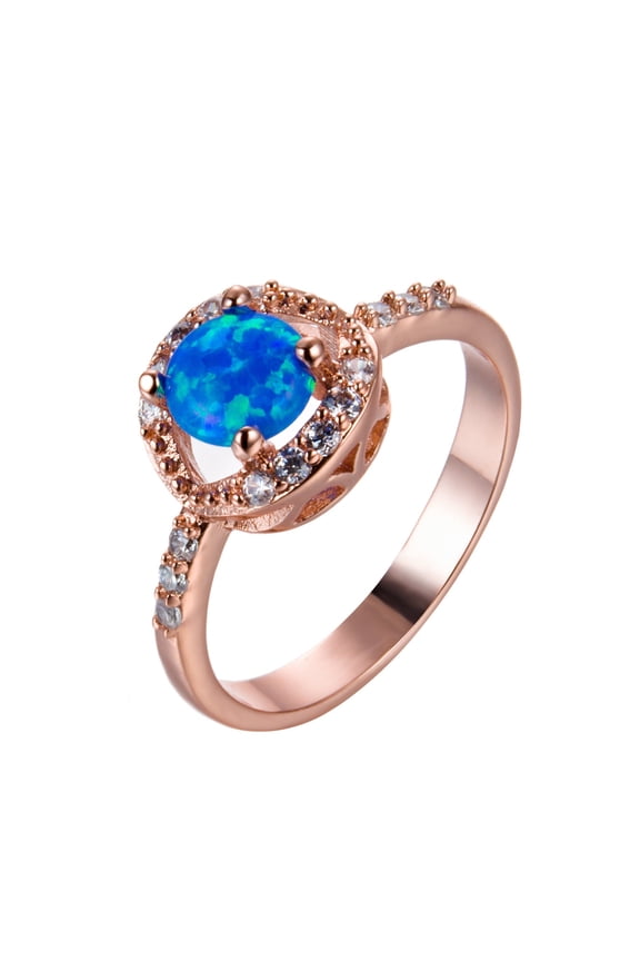 Womens Double Heart Opal Ring Rose Gold Plated Copper Unisex Ring Electroplated Fashion Jewelry Gift for Her
