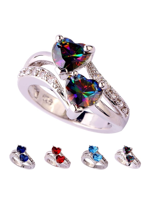 Women's Double Heart-Shaped Ring - Engagement and Promise Jewelry for Valentine's, Anniversary and Mother's Day