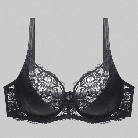 Women's Double Lace Plus Size Bra Push Up Corset Bustier, 40, Black