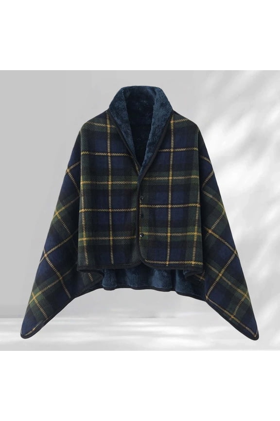 Women's Double Layer Coral Fleece Plaid Blanket with Plush Lining, Winter Warm Shawl Wrap, Thermal Throw with Soft Fleece Backing, Home Office Companion, Cozy Lap Blanket - Blackish Green