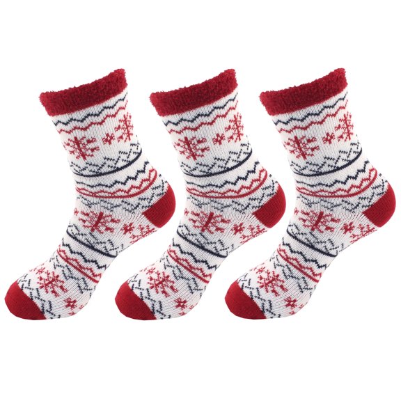 BambooMN Women's Double Layer Extra Thick Cozy Warm Fuzzy Comfy Cabin Socks, 3 Pairs - Color 40