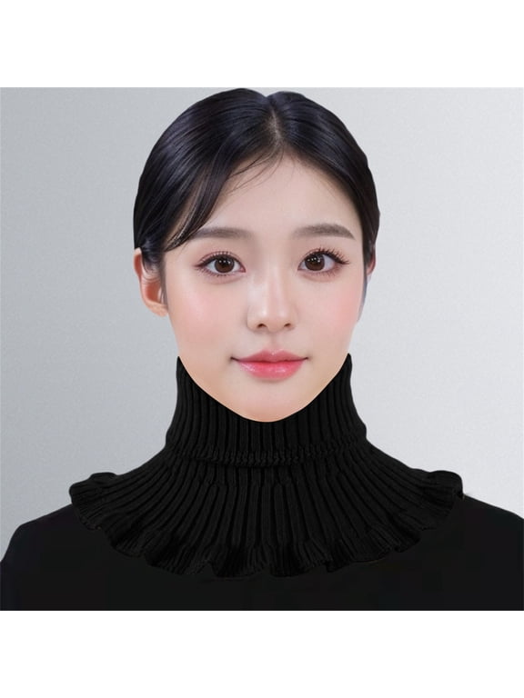 Women's Double Layer Knit Neck Warmer, Thickened Turtle Neck Collar, Warm Winter Scarf for Cold Weather, All Season Fashion Accessory and Gift Black