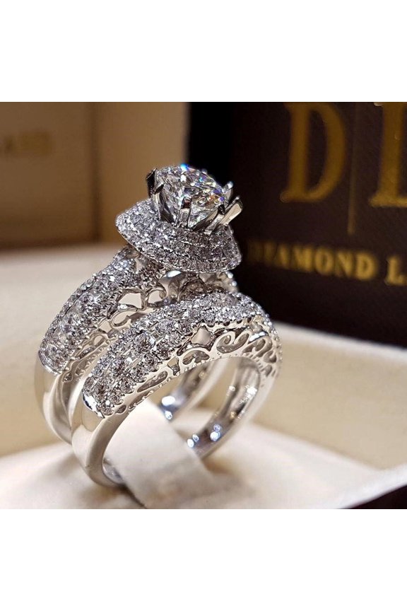 Women's Double-Layer Micro-Inlaid Zircon Artificial Diamond Ring Set
