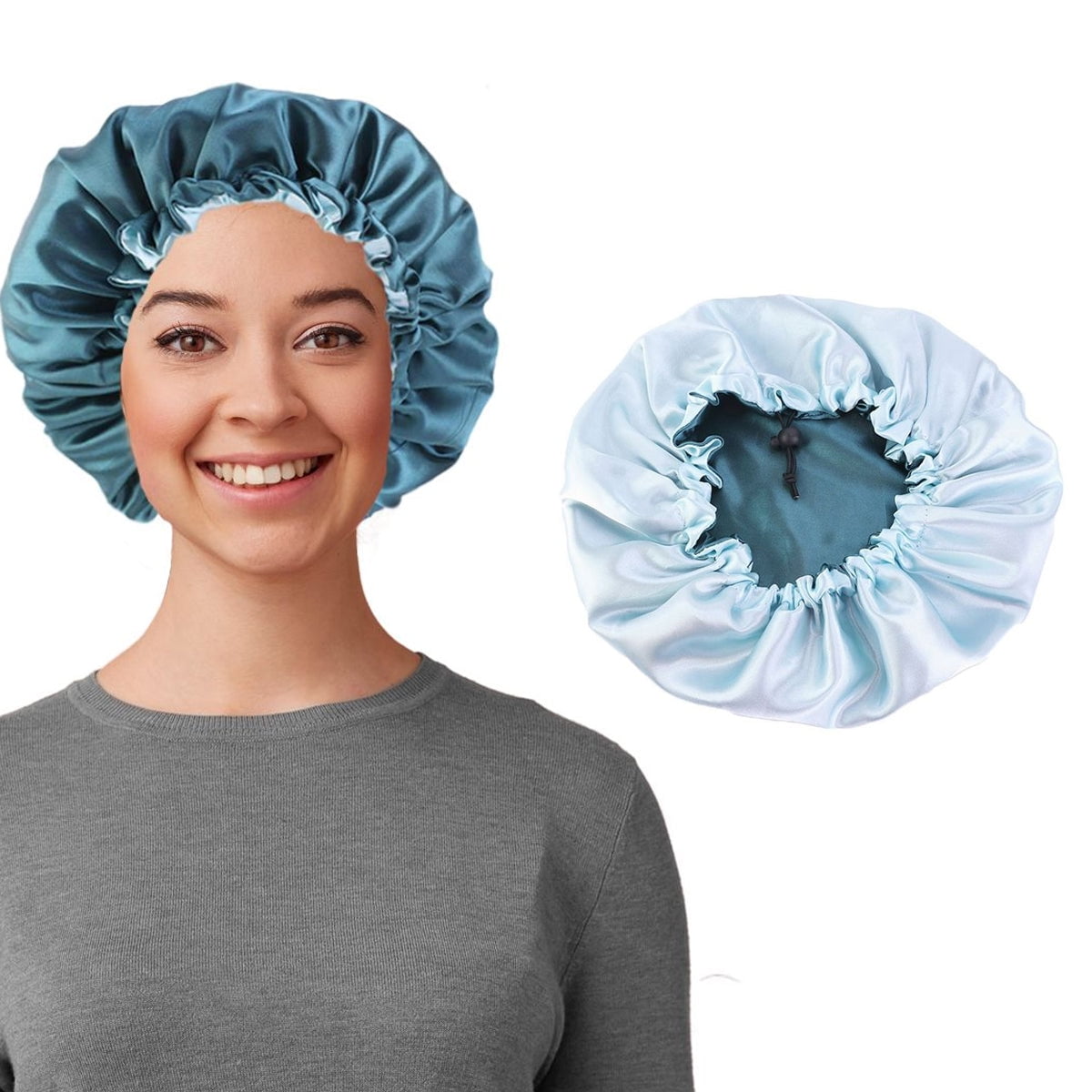 Women's Double Layer Reversible Silky Satin Headscarf Sleeping Bonnet Hair Wrap Cap Hat Headband