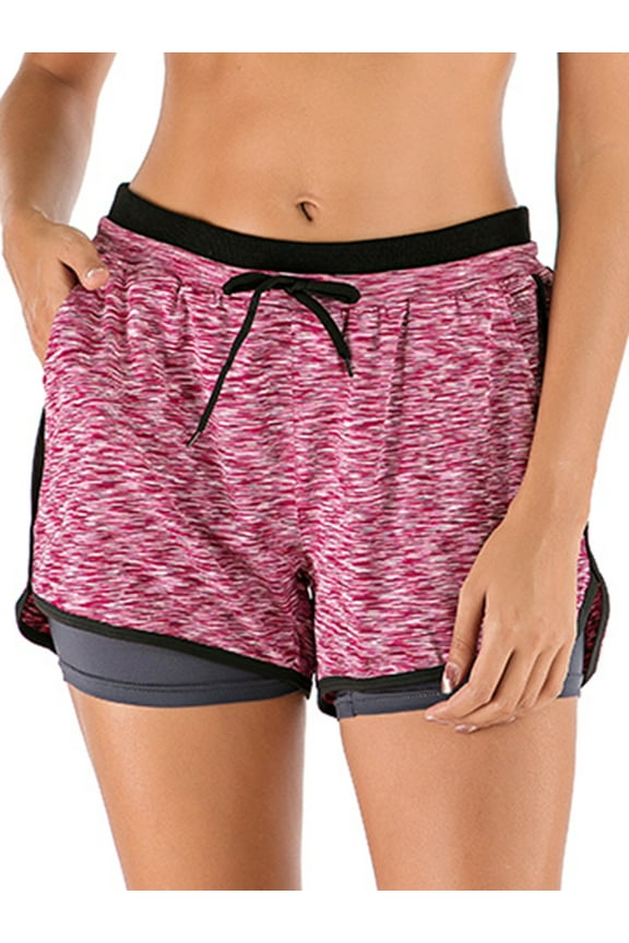 Women's Double Layer Yoga Shorts Workout Shorts Athletic Sports Active Running Shorts with Pockets