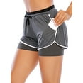 thumbnail image 1 of Women's Double Layer Yoga Shorts Workout Shorts Athletic Sports Active Running Shorts with Pockets, 1 of 7