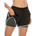 thumbnail image 1 of Women's Double Layer Yoga Shorts Workout Shorts Athletic Sports Active Running Shorts with Pockets, 1 of 7