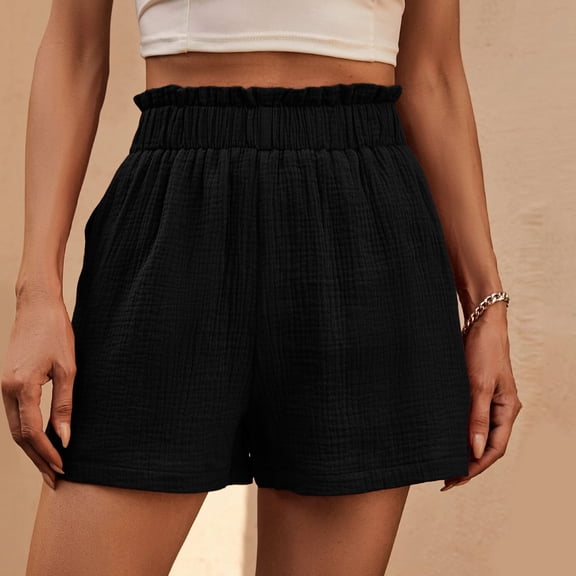 Women's Double Layered Pleats Hem Straight Leg Casual Pants High Waist Sports Loose Shorts Casual Fashion Pants Comfy Womens Shorts Jean Shorts Women Womens plus Size Denim Shorts Women's Board Shorts