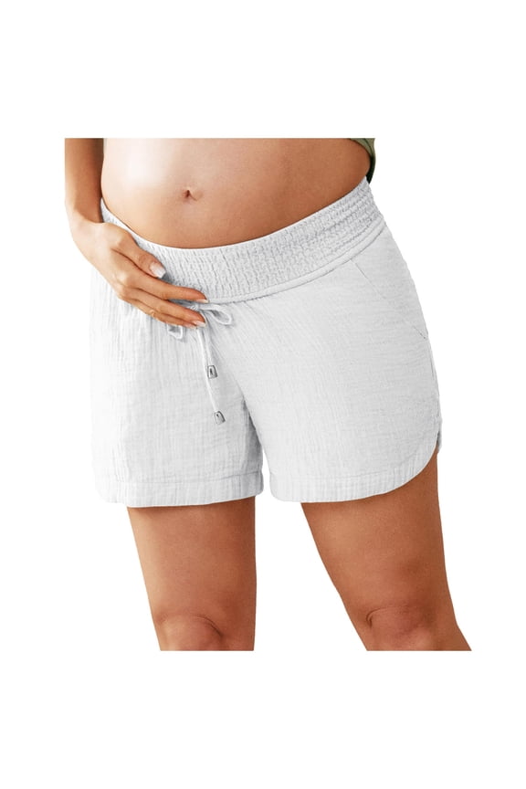 Women's Double Layered Pleats Maternity Shorts - Underbelly Drawstring - Casual Beach Shorts