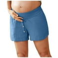 thumbnail image 1 of Women's Double Layered Pleats Maternity Shorts Underbelly Drawstring Elastic Waist Cotton Shorts With Pockets Summer Cute Beach Casual Shorts, 1 of 6
