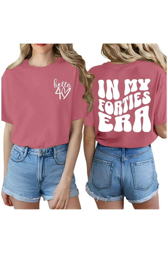 Women's Double Letter Print Tee - Short Sleeve, Reversible Design, Soft Comfortable, Versatile Casual Summer Top