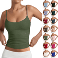 thumbnail image 1 of Women's Double Lined Basic Tank Top Adjustable Spaghetti Straps Sleeveless Camisole Shirts Army Green S, 1 of 5