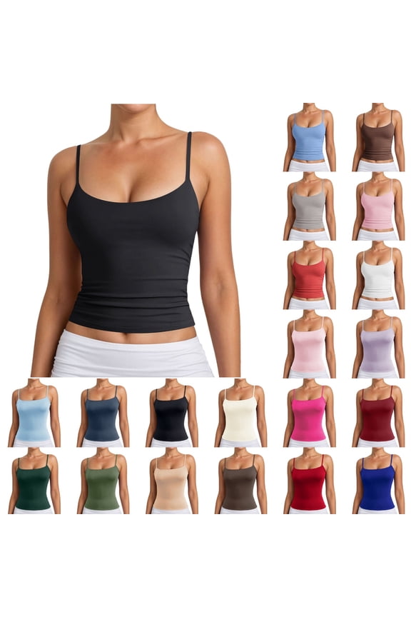 Women's Double Lined Basic Tank Top Adjustable Spaghetti Straps Sleeveless Camisole Shirts Black Xxl