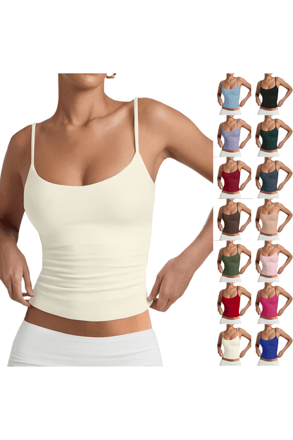 Women's Double Lined Basic Tank Top Adjustable Spaghetti Straps Sleeveless Camisole Shirts White XL