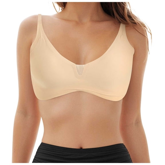 Women's Double Lined Bralettes - Scoop Neck Adjustable Straps Unlined Cami Wireless T-Shirt Everyday Bra Sports Bras for Women High Support
