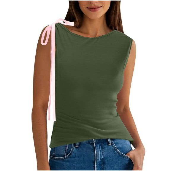 Women's Double Lined Tank Tops Boat Neck Sleeveless Fitted Basic Going Out Casual Cropped Tank Shirts