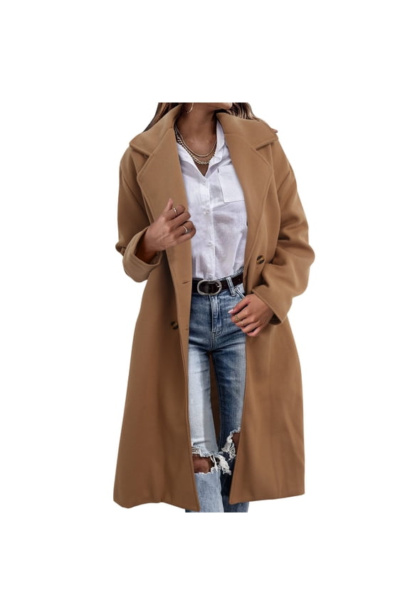 Women's Double Long Trench Coat Windproof Classic Lapel Slim Overcoat Wool Women Seamless Hiking Winter Jackets Women Coat over Size 6 Wool Belt Wool Winter Jackets for Women Winter Fall Coat for