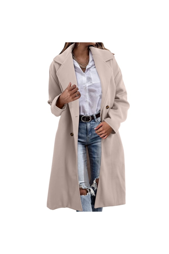 Women's Double Long Trench Coat Windproof Classic Lapel Slim Overcoat Wool Women Seamless Hiking Winter Jackets Women Coat over Size 6 Wool Belt Wool Winter Jackets for Women Winter Fall Coat for