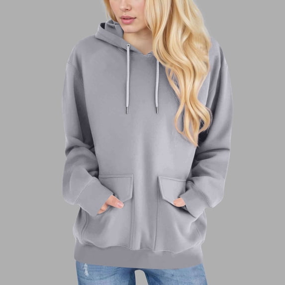 Women's Double Pocket Hooded Zipper Sweatshirt Drawstring Long Sleeve Fall Casual