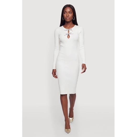 Women's Double Rhinestone Bow Keyhole Midi Dress