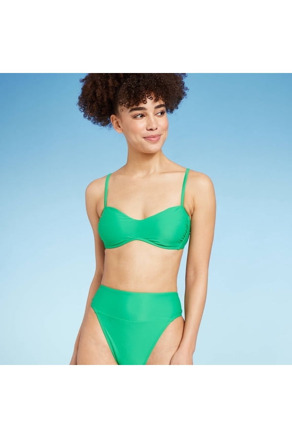 Women's Double Scoop Bralette Bikini Top, Green XXS