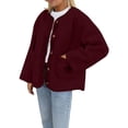 thumbnail image 1 of Women's Double Sided Fleece Jacket, Button Up Plush Coat, Soft Long Sleeve Cardigan, Cozy Winter Outerwear, Casual Fall Fashion, Functional Pocket Design, 2025 Trendy Style Wine XL, 1 of 6