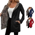 thumbnail image 1 of Women's Double-Sided Long Windbreaker with Leopard Print Lining Casual Hooded Thin Jacke, 1 of 8