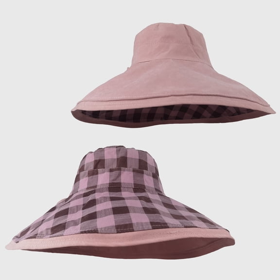 Women's Double-Sided Reversible Wide-Brim Sun Hat- Pink