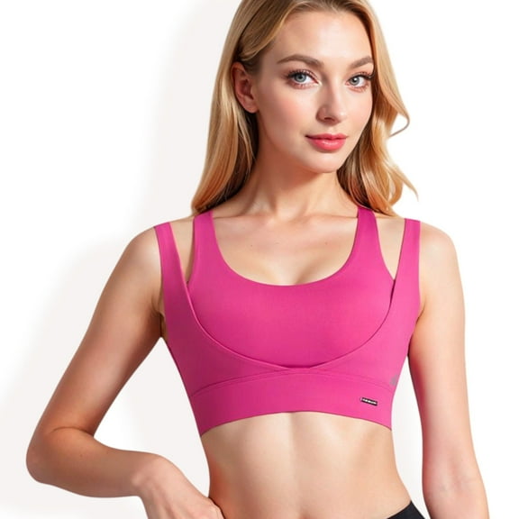 Women's Double Strap Scoop Neck Sports Bra with Wide Underband - Medium, Fuchsia