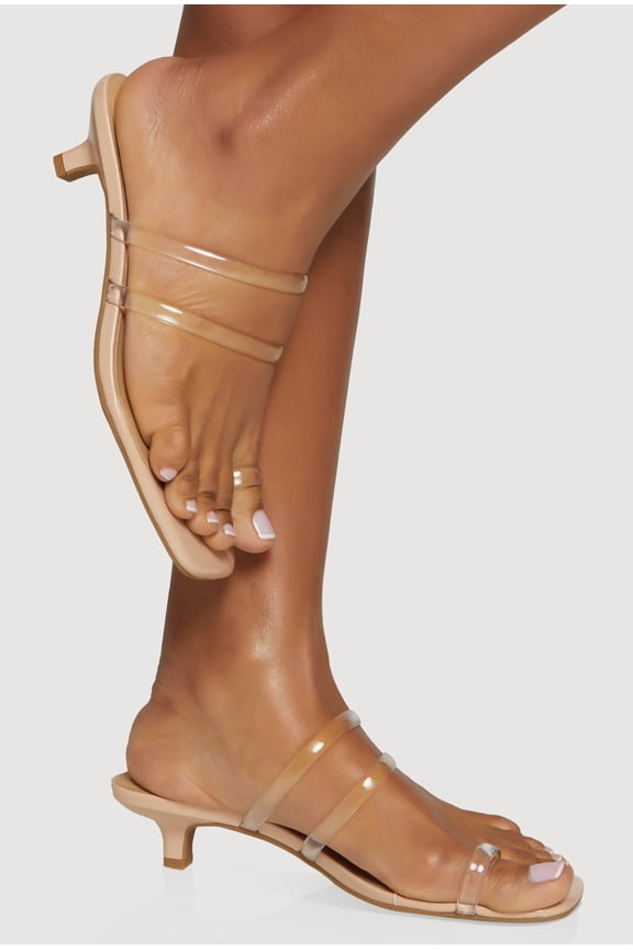 Women's Double Strap Toe Loop Kitten Heel Sandals