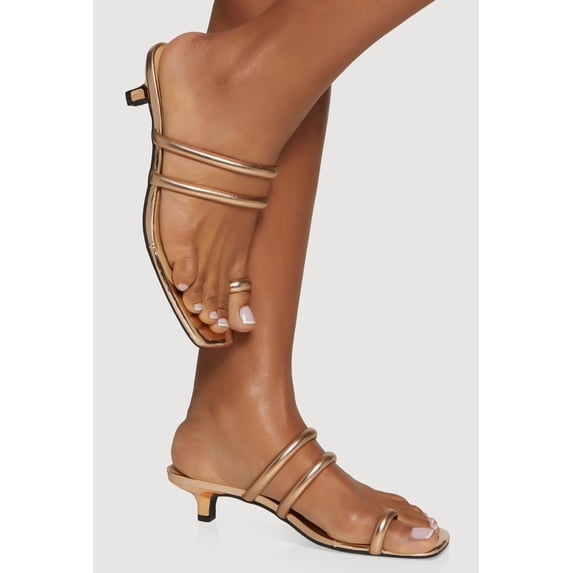 Women's Double Strap Toe Loop Kitten Heel Sandals