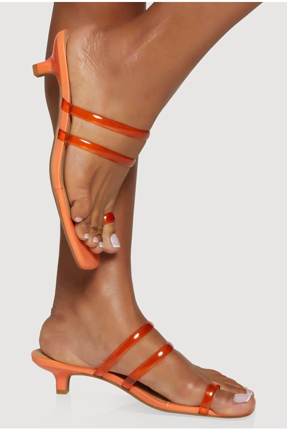 Women's Double Strap Toe Loop Kitten Heel Sandals