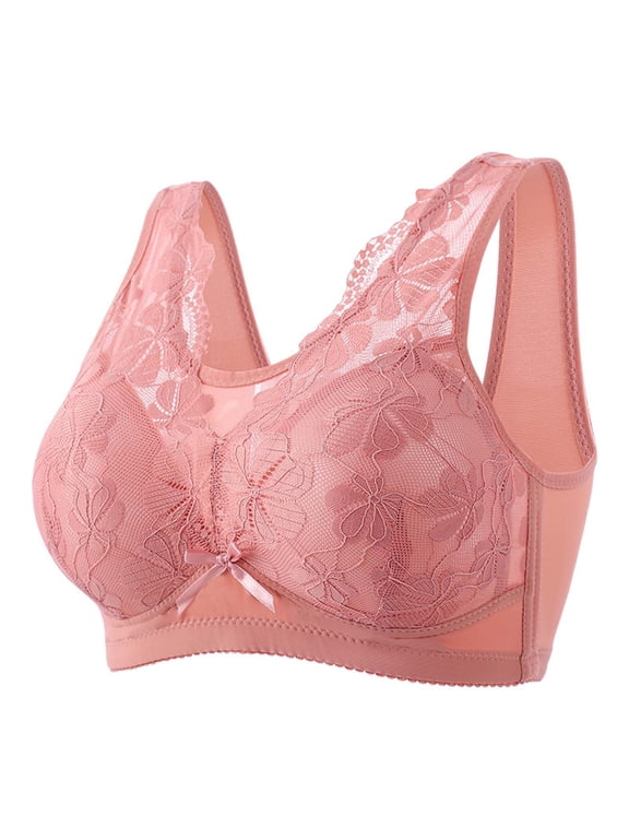Women's Double Support Lace Wireless Bra, Stay-in-Place Straps, Wirefree Bra Smart & Sexy Signature Wireless Bralette for Women Full Coverage Underwire Bras Plus Size,Lifting Lace Bra for Heavy Breast