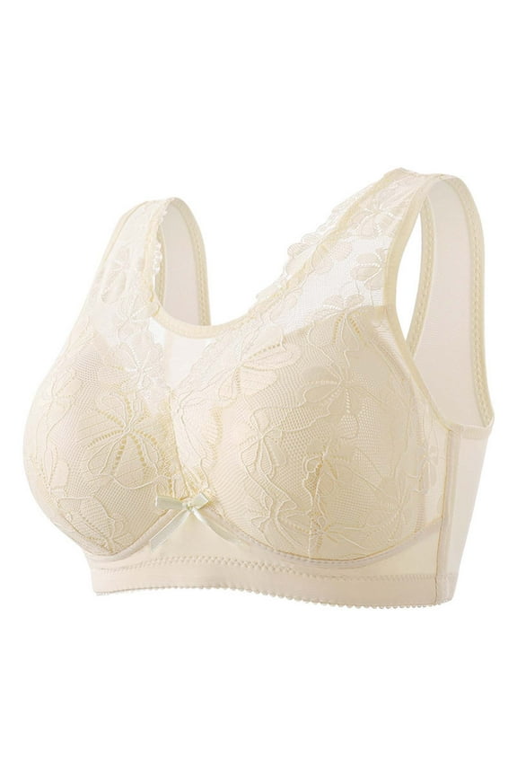 Women's Double Support Lace Wireless Bra, Stay-in-Place Straps, Wirefree Bra Smart & Sexy Signature Wireless Bralette for Women Full Coverage Underwire Bras Plus Size,Lifting Lace Bra for Heavy Breast