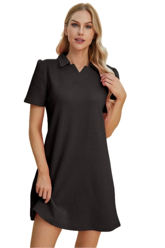 Women's Double Take Texture Short Sleeve Dress with 98% Polyester 2% Elastane for a Soft Sheen and Comfortable Fit