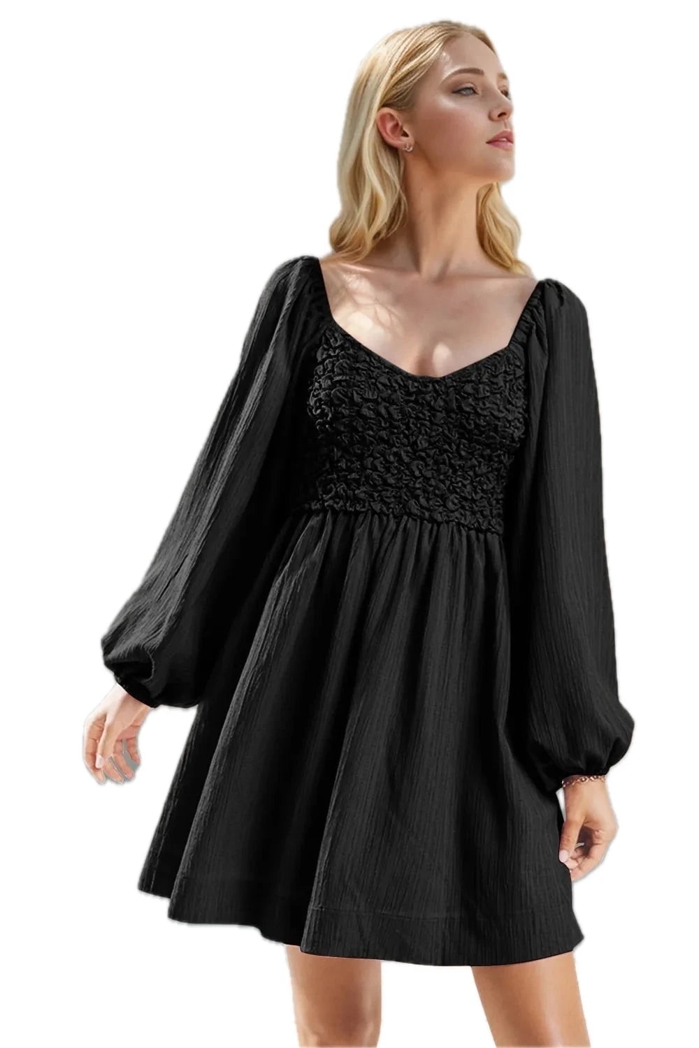 double take mini dress Double Take Smocked Sweetheart Neck Flounce Sleeve Mini Dress Strawberry / S