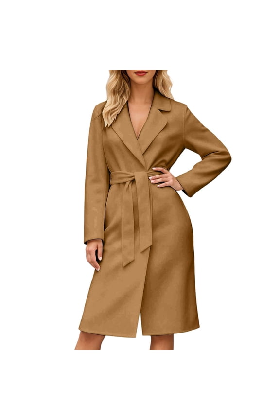 Women's Double Trench Coat Long Tailored Overcoat Classic Belted Wool Blend Outerwear Jacket for Fall Winter