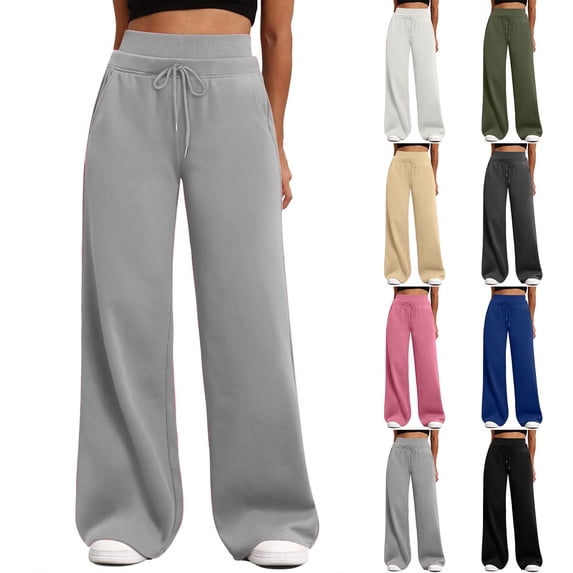 Women's Double Waisted Baggy Sweatpants Wide Leg Loose Casual Fit