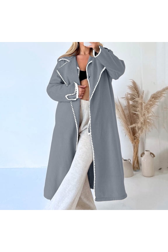 Women's Double Woolen Long Sleeved Braided Lapel Long Coat Loose Windbreaker Jacket Vest Woman Fashion Swing Jacket Women Womens Ski Jacket plus Size Winter Jacket Lightweight Rain Jacket Women with