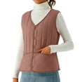thumbnail image 1 of Women's Double-sided Cotton Padded Sleeveless Vest Jacket, Stand Collar, Brown, Size XXL, 1 of 5