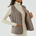 thumbnail image 1 of Women's Double-sided Cotton Padded Sleeveless Vest Jacket, Stand Collar, Khaki, Size XXL, 1 of 4