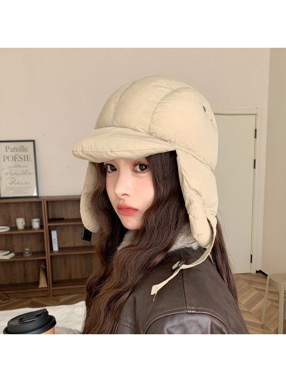 Women's Down Cotton Hat with Ear Flaps Winter Windproof Warm Aviator Cap Outdoor Ski Hat Hunting Cycling Hat