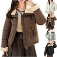 thumbnail image 1 of Women's Down Jackets Winter Casual Comfortable Thickened Velvet Warm Cropped Jacket Long Sleeve Solid Color Quilted Jacket Winter Clothes for Women, 1 of 6