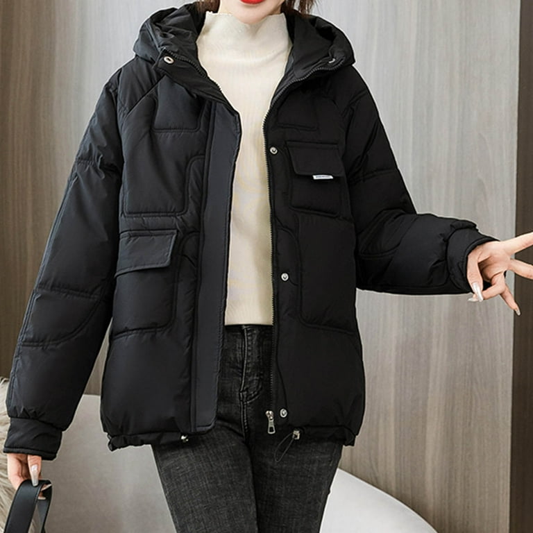Women s Down Puffer Jacket Womens Down Coats Jackets Winter Coats Long Sleeve Short Warm Zip Up Jacket Walmart
