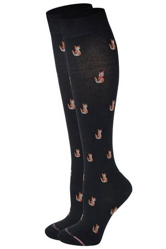 Women's Dr. Motion Knee-High Cat Print Compression Socks Color: Cat Size: 9-11