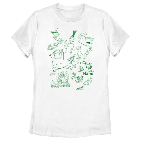 Women's Dr. Seuss Green Eggs and Ham Sketches  Graphic T-Shirt