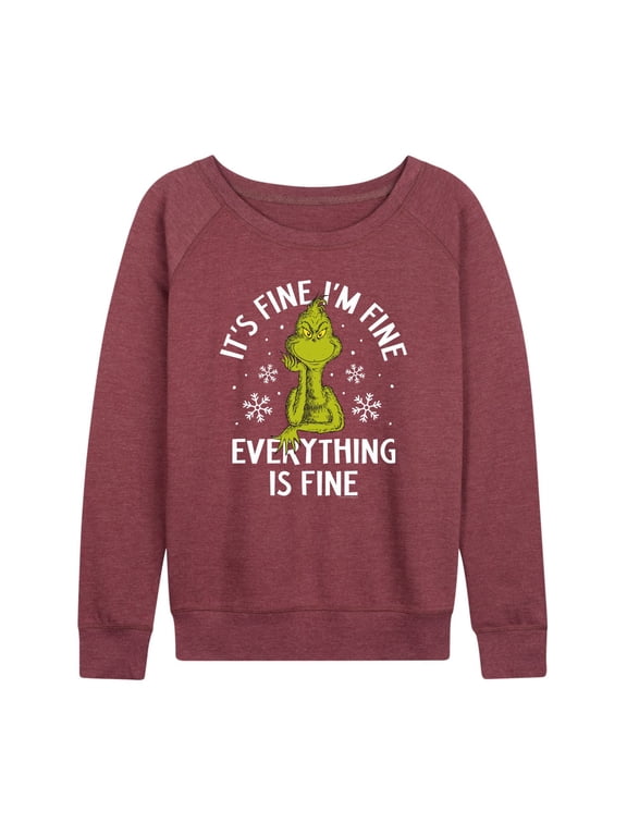 Women's Dr. Seuss Grinch It's Fine I'm Fine Lightweight French Terry Sweatshirt Color: Heather Dark Red Size: LARGE