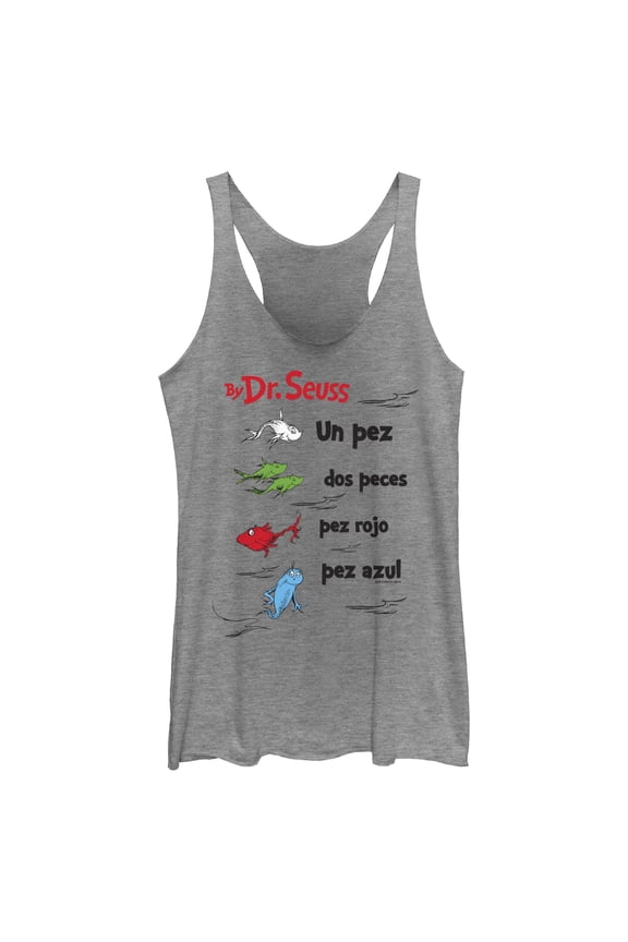 Women's Dr. Seuss One Fish Two Fish Red Fish Blue Fish Spanish Racerback Tank Top